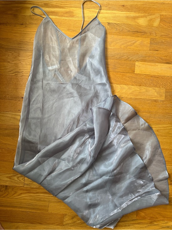SKIMS Dresses & Skirts - SKIMS Sheer Silver Slip Dress with Spaghetti Straps